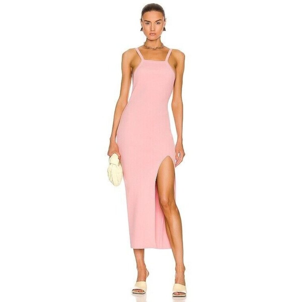 Zeynep Arcay Halter Neck Midi Knit Dress Pink Open Low Back